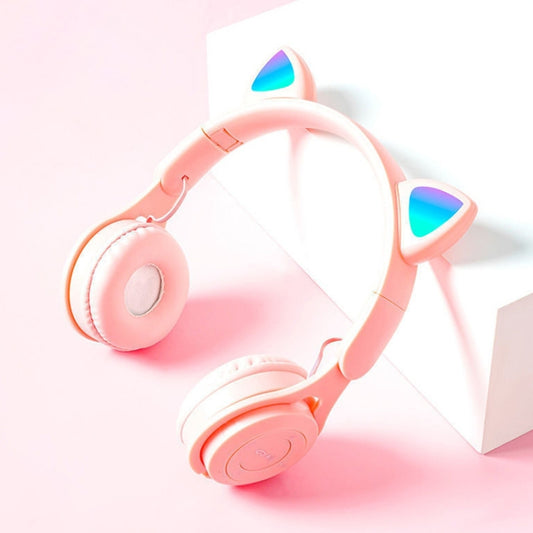 M6 Luminous Cat Ears Pure-color Foldable Bluetooth Headset with 3.5mm Jack & TF Card Slot (Pink) - Headset & Headphone by buy2fix | Online Shopping UK | buy2fix