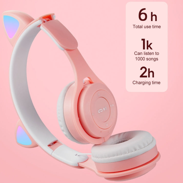 M6 Luminous Cat Ears Pure-color Foldable Bluetooth Headset with 3.5mm Jack & TF Card Slot (White) - Headset & Headphone by buy2fix | Online Shopping UK | buy2fix