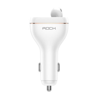 ROCK B401 2 in 1 3A USB Port Car Charger & V5.0 Bluetooth Right Ear Headset, Dual USB Interface, Support Hands-free Call(White) - Bluetooth Earphone by ROCK | Online Shopping UK | buy2fix