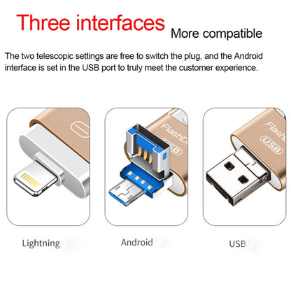 32GB USB 3.0 + 8 Pin + Mirco USB Android iPhone Computer Dual-use Metal Flash Drive (Rose Gold) - U Disk & Card Reader by buy2fix | Online Shopping UK | buy2fix