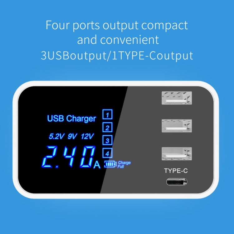 CDA30 20W 3 USB Ports + USB-C / Type-C Ports Multi-function Charger with LED Display, EU Plug - Multifunction Charger by buy2fix | Online Shopping UK | buy2fix