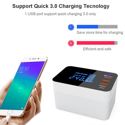 CDA33QW 40W QC 3.0 USB Ports + 3 USB Ports + USB-C / Type-C Ports + Wireless Charging Multi-function Foldable Charger with LED Display, EU Plug - Multifunction Charger by buy2fix | Online Shopping UK | buy2fix