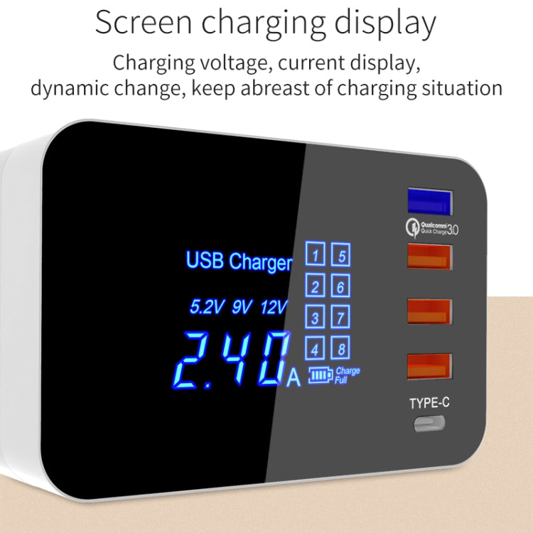 CDA33QW 40W QC 3.0 USB Ports + 3 USB Ports + USB-C / Type-C Ports + Wireless Charging Multi-function Foldable Charger with LED Display, AU Plug - Multifunction Charger by buy2fix | Online Shopping UK | buy2fix