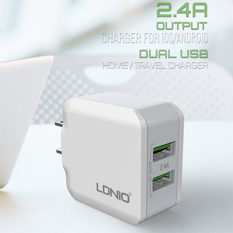 LDNIO A2201 2.4A Dual USB Charging Head Travel Direct Charge Mobile Phone Adapter Charger With 8 Pin Data Cable (US Plug) - USB Charger by LDNIO | Online Shopping UK | buy2fix