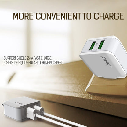 LDNIO A2201 2.4A Dual USB Charging Head Travel Direct Charge Mobile Phone Adapter Charger With 8 Pin Data Cable (US Plug) - USB Charger by LDNIO | Online Shopping UK | buy2fix