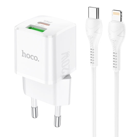hoco N20 PD 20W Type-C / USB-C + QC 3.0 USB Mini Dual Fast Charger with Type-C / USB-C to 8 Pin Data Cable , EU Plug (White) - Apple Accessories by hoco | Online Shopping UK | buy2fix