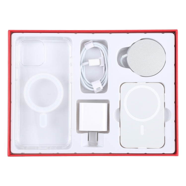 5 in 1 Data Cable + Travel Charger + Wired / Wireless MagSafe Magnetic Wireless Charger + MagSafe Magnetic Phone Case Digital Gift Box Set for iPhone 13, US Plug(Red) - Apple Accessories by buy2fix | Online Shopping UK | buy2fix