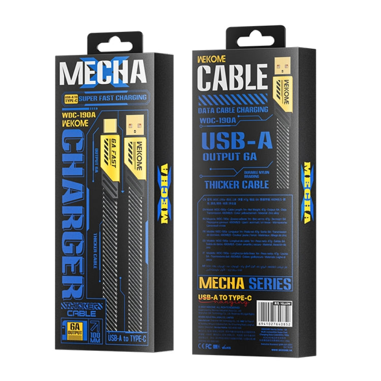 WK WDC-190a Mech Series 6A USB to USB-C/Type-C Fast Charge Data Cable, Length: 1m(Yellow) -  by WK | Online Shopping UK | buy2fix
