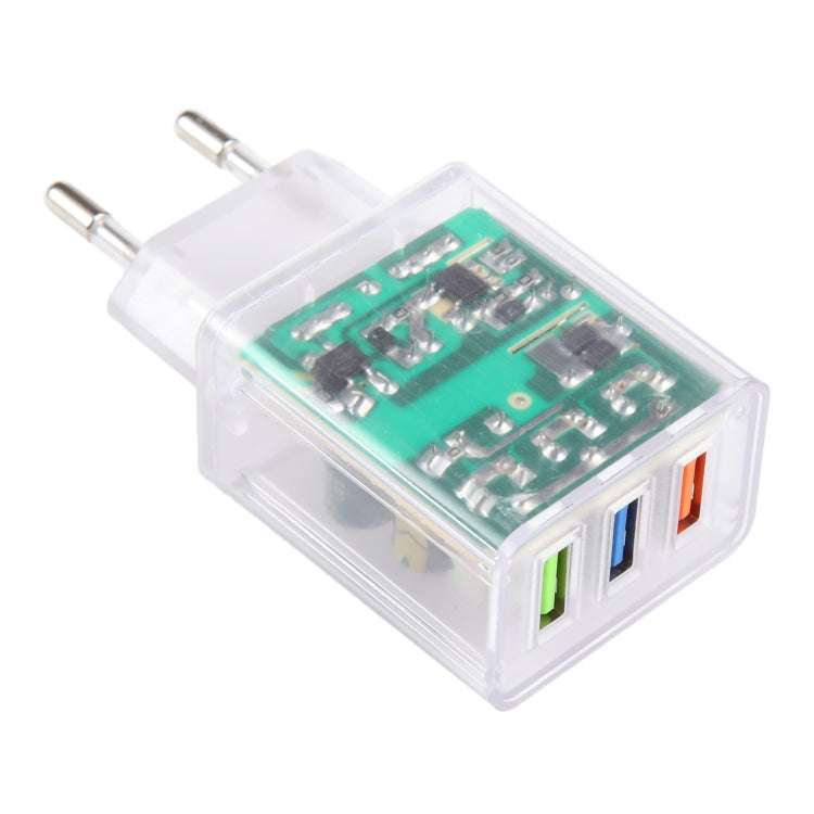 64-222 2A Three USB Transparent Charger, specification: EU Plug - USB Charger by buy2fix | Online Shopping UK | buy2fix