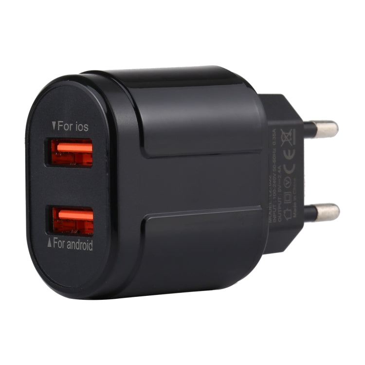 LZ-022 5V 2.4A Dual USB Ports Travel Charger, EU Plug (Black) - USB Charger by buy2fix | Online Shopping UK | buy2fix