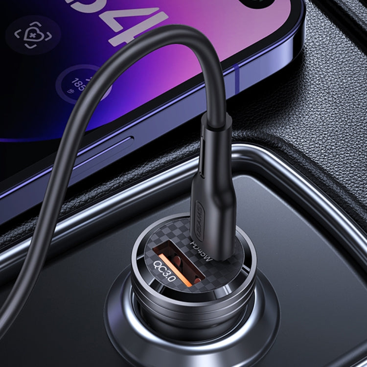 USAMS US-CC175 C35 45W Aluminum Alloy Transparent Dual USB Port Mini Car Charger (Purple) - In Car by USAMS | Online Shopping UK | buy2fix