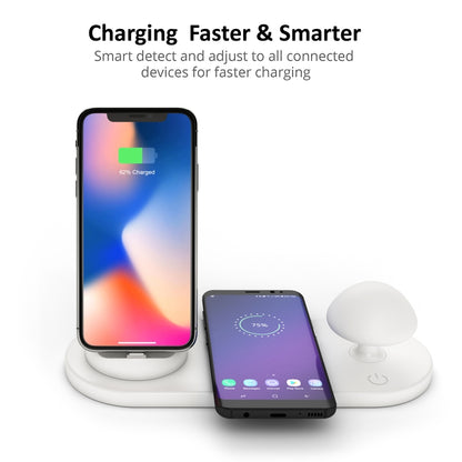 HQ-UD11 10W 4 in 1 Mobile Phone Fast Wireless Charger with Mushroom LED Light & Phone Holder, Length: 1.2m(White) - Multifunction Charger by buy2fix | Online Shopping UK | buy2fix