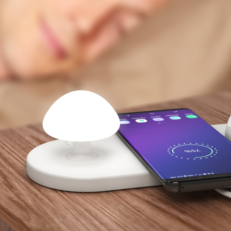 HQ-UD11 10W 4 in 1 Mobile Phone Fast Wireless Charger with Mushroom LED Light & Phone Holder, Length: 1.2m(White) - Multifunction Charger by buy2fix | Online Shopping UK | buy2fix