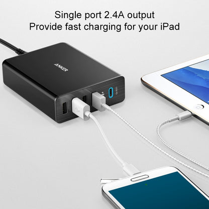 ANKER 2.4A USB-C / Type-C Power Delivery PD + 4 Ports Wall Changer for Mobile Phones / Tables / Macbooks(Black) - Apple Accessories by ANKER | Online Shopping UK | buy2fix