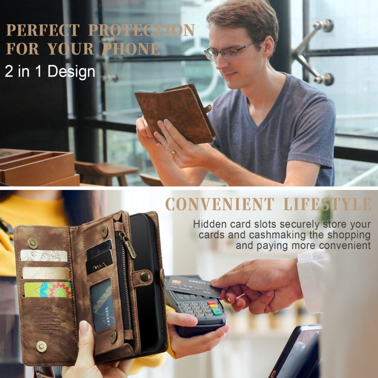 For iPhone X / XS CaseMe-008 TPU + PC Magnetic Absorption Detachable Back Cover Horizontal Flip Leather Case with Holder & Card Slots & Zipper Wallet & Photo Frame(Brown) - Apple Accessories by CaseMe | Online Shopping UK | buy2fix