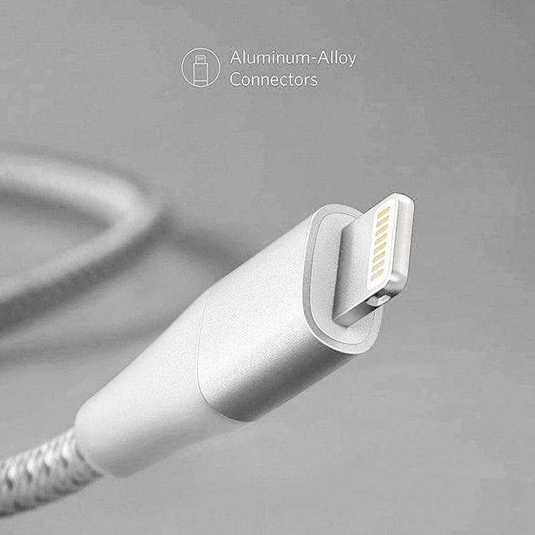 ANKER A8452 Powerline+ II USB to 8 Pin Apple MFI Certificated Nylon Pullable Carts Charging Data Cable, Length: 0.9m(Silver) - MFI Cable by ANKER | Online Shopping UK | buy2fix