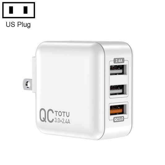 TOTUDESIGN CACQ-08 Sharp Series QC 3.0 + 2.4A Three USB Travel Charger Power Adapter, US Plug (White) - Apple Accessories by TOTUDESIGN | Online Shopping UK | buy2fix