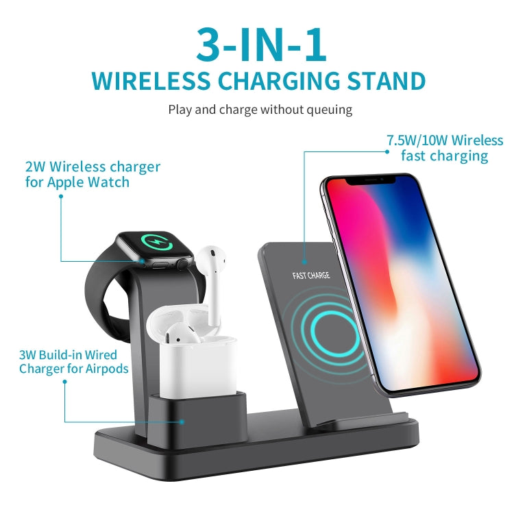 Q12 3 in 1 Quick Wireless Charger for iPhone, Apple Watch, AirPods and other Android Smart Phones(Grey) - Apple Accessories by buy2fix | Online Shopping UK | buy2fix