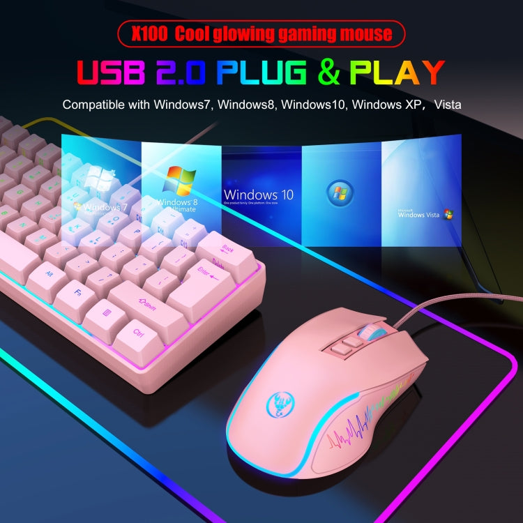 HXSJ X100 7-buttons 3600 DPI Cool Glowing Wired Gaming Mouse, Cable Length: 1.5m (Pink) - Wired Mice by HXSJ | Online Shopping UK | buy2fix