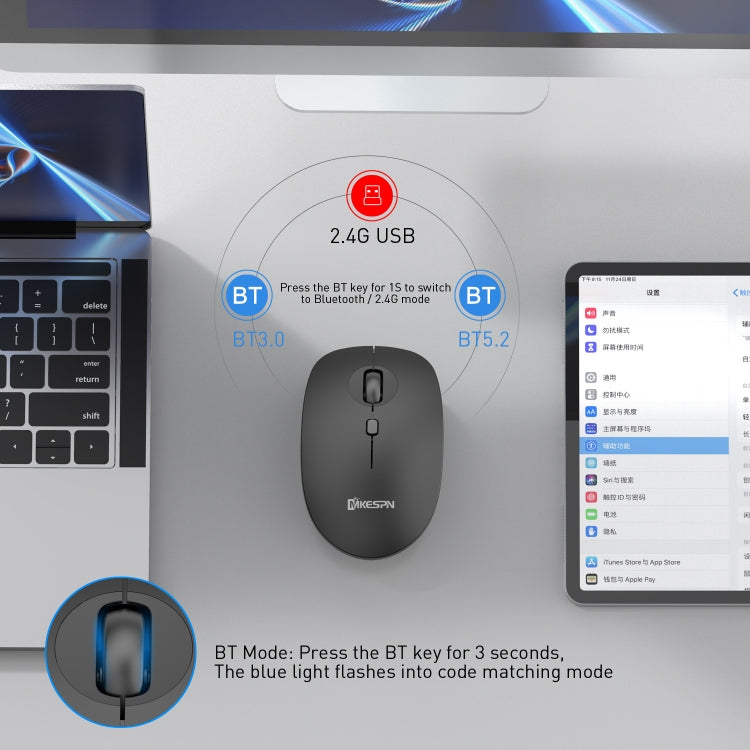MKESPN 859 2.4G+BT5.0+BT3.0 Three Modes Wireless Mouse (Pink) - Wireless Mice by MKESPN | Online Shopping UK | buy2fix