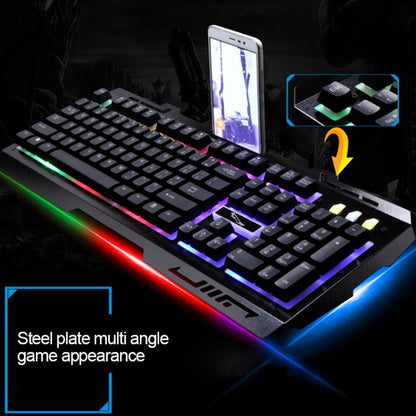 ZGB G700 104 Keys USB Wired Mechanical Feel Glowing Metal Panel Suspension Gaming Keyboard with Phone Holder(Black) - Wired Keyboard by buy2fix | Online Shopping UK | buy2fix