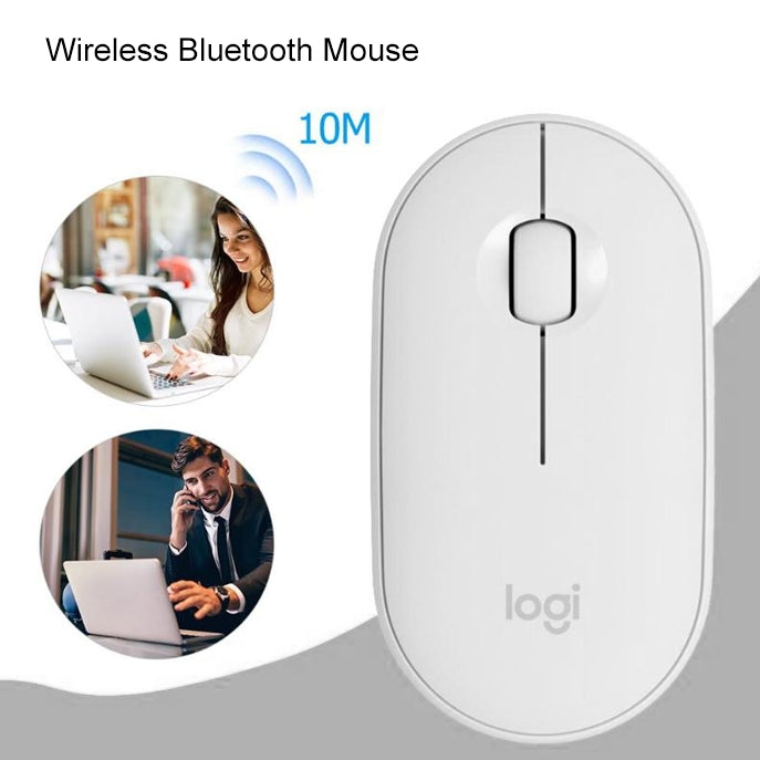 Logitech Pebble Cobblestone Shape Thin 3-keys 1000DPI Mute Wireless Bluetooth Optical Mouse, Wireless Range: 10m (White) - Wireless Mice by Logitech | Online Shopping UK | buy2fix