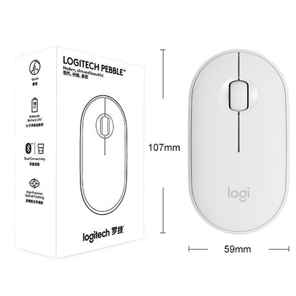 Logitech Pebble Cobblestone Shape Thin 3-keys 1000DPI Mute Wireless Bluetooth Optical Mouse, Wireless Range: 10m (White) - Wireless Mice by Logitech | Online Shopping UK | buy2fix