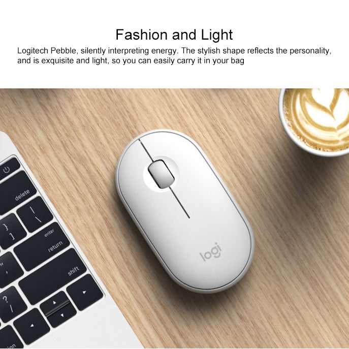 Logitech Pebble Cobblestone Shape Thin 3-keys 1000DPI Mute Wireless Bluetooth Optical Mouse, Wireless Range: 10m (White) - Wireless Mice by Logitech | Online Shopping UK | buy2fix