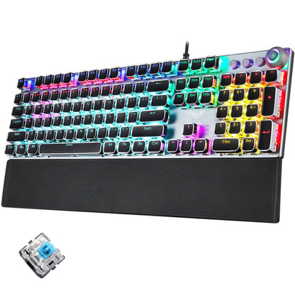 AULA F2088 108 Keys Mixed Light Plating Punk Mechanical Blue Switch Wired USB Gaming Keyboard with Metal Button(Silver) - Wired Keyboard by AULA | Online Shopping UK | buy2fix