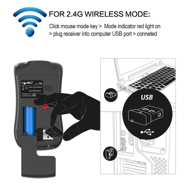 HXSJ T23 Bluetooth + 2.4GHz Wireless Dual Modes 4-Keys 1600 DPI Adjustable Ergonomics Optical Mouse - Wireless Mice by HXSJ | Online Shopping UK | buy2fix