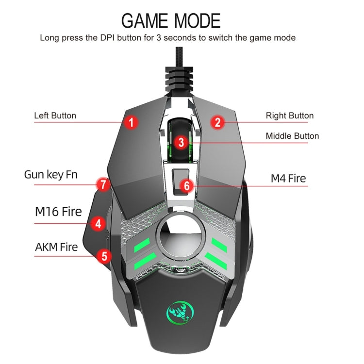 HXSJ J200 7 Keys Programmable Wired E-sports Mechanical Mouse with Light (Silver Grey) - Wired Mice by HXSJ | Online Shopping UK | buy2fix