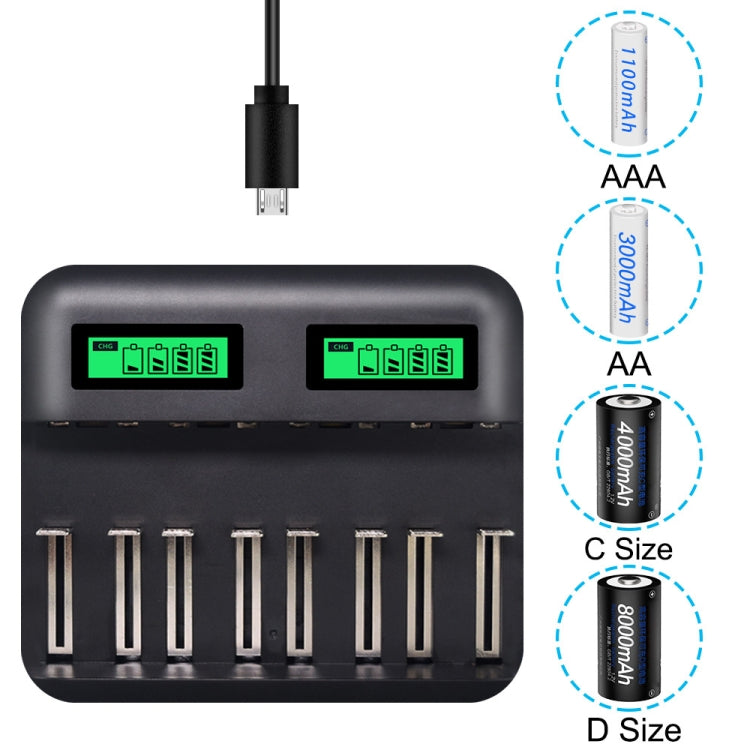 5V 2A USB 8 Slot Battery Charger for AA & AAA & C / D Battery, with LCD Display - Consumer Electronics by buy2fix | Online Shopping UK | buy2fix