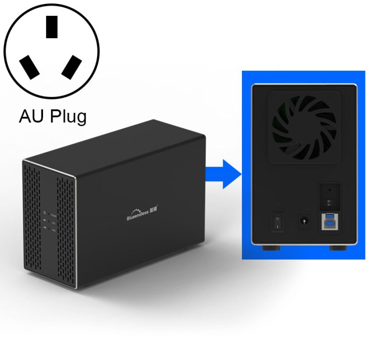 Blueendless USB-B Interface 3.5 inch 2 Bay RAID Combination Array HDD External Enclosure (AU Plug) - HDD Enclosure by Blueendless | Online Shopping UK | buy2fix