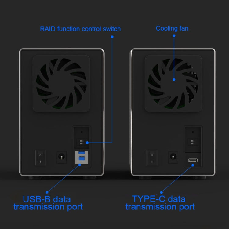 Blueendless Type-C / USB-C Interface 3.5 inch 2 Bay RAID Combination Array HDD External Enclosure (EU Plug) - HDD Enclosure by Blueendless | Online Shopping UK | buy2fix