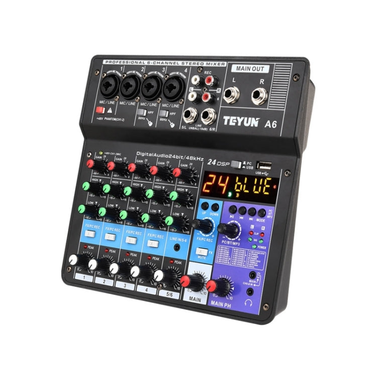 TEYUN NA6 6-channel Small Mixing Console Mobile Phone Sound Card Live Broadcast Computer Recording Console Processor, US Plug(Black) - Consumer Electronics by TEYUN | Online Shopping UK | buy2fix