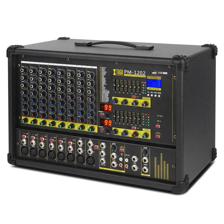 XTUGA PM1202 900W 10 Channel Stage Power Mixer 24Bit Multil-FX Processor Dual 99 DSP Effect DJ Amplifier (UK Plug) - Live Sound Effects Processors by XTUGA | Online Shopping UK | buy2fix