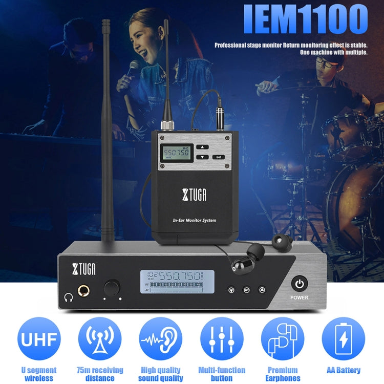 XTUGA IEM1100 UHF Wireless Stage Singer In-Ear Monitor System Single BodyPack Receiver - Camera Microphone by XTUGA | Online Shopping UK | buy2fix
