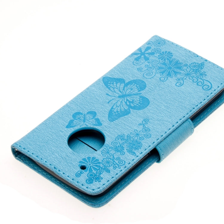 For Motorola Moto G5 Plus Pressed Flowers Butterfly Pattern Horizontal Flip Leather Case with Holder & Card Slots & Wallet(Blue) - Motorola Cases by buy2fix | Online Shopping UK | buy2fix
