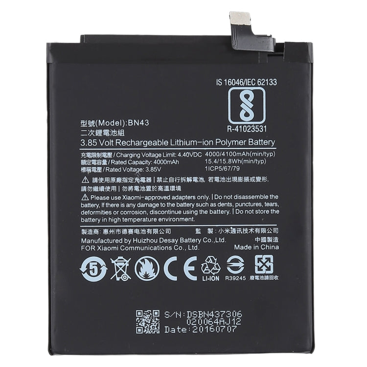 4000mAh BN43 for Xiaomi Redmi Note 4X Li-Polymer Battery - For Xiaomi by buy2fix | Online Shopping UK | buy2fix