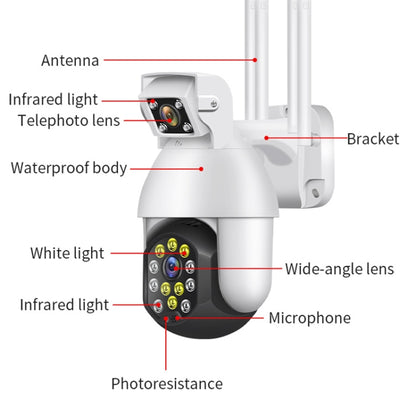 QX41 1080P 2.0MP Dual Lens IP66 Waterproof Panoramic PTZ WIFI Camera, Support Day and Night Full Color & Two-way Voice Intercom & Smart Alarm & Video Playback & 128GB TF Card, UK Plug - Security by buy2fix | Online Shopping UK | buy2fix