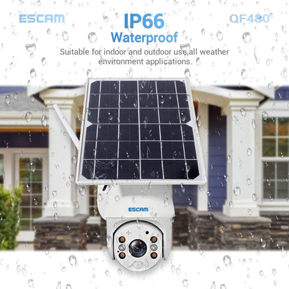 ESCAM QF480 EU Version HD 1080P IP66 Waterproof 4G Solar Panel PT IP Camera with Battery, Support Night Vision / Motion Detection / TF Card / Two Way Audio (White) - Dome Camera by ESCAM | Online Shopping UK | buy2fix