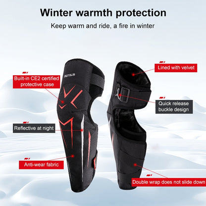 MOTOLSG 2 in 1 Knee Pads Motorcycle Bicycle Riding Warm Fleece Soft Protective Gear with CE Protector (Black Red) - Protective Gear by MOTOLSG | Online Shopping UK | buy2fix