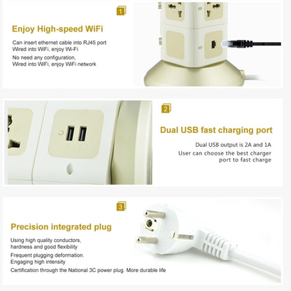 VONETS WiFi-SB-L3 3 Layers with 8 Outlets + 2 USB Ports + RJ45 Port 300Mbps WiFi Repeater Smart Power Sockets, EU Plug, Cable Length: 2m(Gold) - Consumer Electronics by VONETS | Online Shopping UK | buy2fix