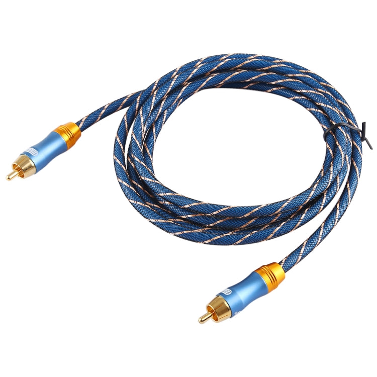 EMK 8mm RCA Male to 6mm RCA Male Gold-plated Plug Grid Nylon Braided Audio Coaxial Cable for Speaker Amplifier Mixer, Length: 2m(Blue) - Microphone Audio Cable & Connector by EMK | Online Shopping UK | buy2fix