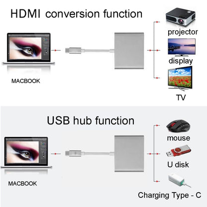 USB-C / Type-C 3.1 Male to USB-C / Type-C 3.1 Female & HDMI Female & USB 3.0 Female Adapter(Grey) - Computer & Networking by buy2fix | Online Shopping UK | buy2fix