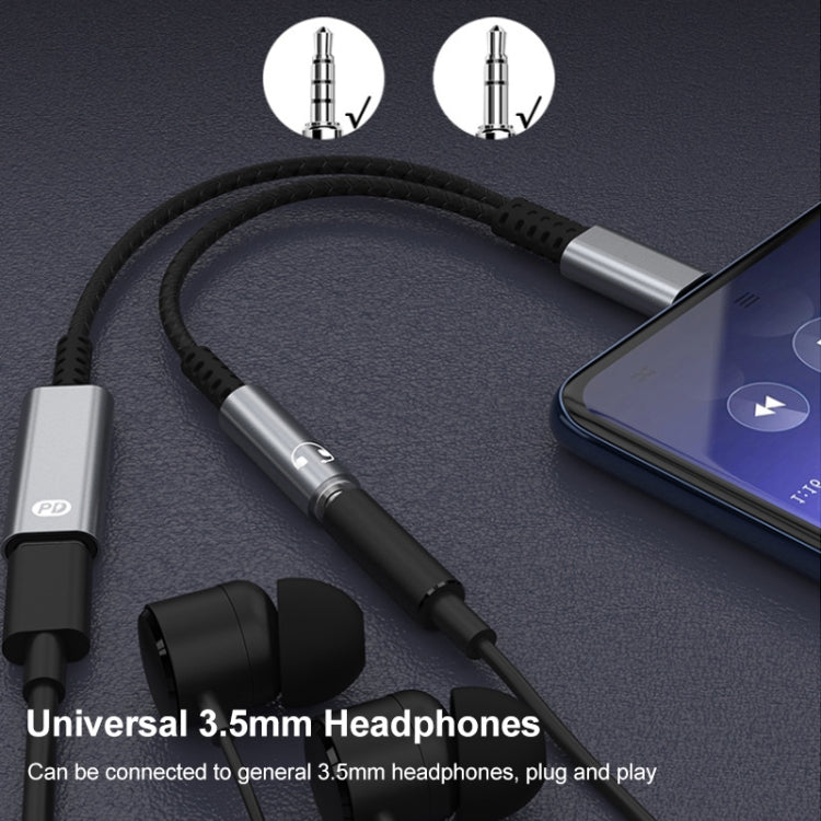 A15-1 USB-C / Type-C Male to PD 30W USB-C / Type-C Charging + 3.5mm Audio Female Earphone Adapter (Black) - Type-C Adapter by buy2fix | Online Shopping UK | buy2fix