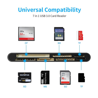 Rocketek CR7 USB3.0 Multi-function Card Reader CF / XD / MS / SD / TF Card 7 in 1 -  by ROCKETEK | Online Shopping UK | buy2fix