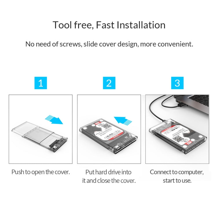 ORICO 2139C3-G2 SATA 2.5 inch USB3.1 Gen2 USB-C / Type-C Interface Transparent Hard Drive Enclosure, Support Storage Capacity: 4TB - HDD Enclosure by ORICO | Online Shopping UK | buy2fix