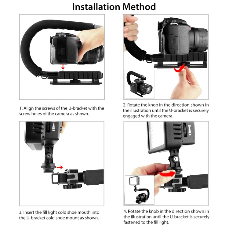 PULUZ U/C Shape Portable Handheld DV Bracket Stabilizer + LED Studio Light + Video Shotgun Microphone Kit with Cold Shoe Tripod Head  for All SLR Cameras and Home DV Camera - Camera Stabilizer by PULUZ | Online Shopping UK | buy2fix