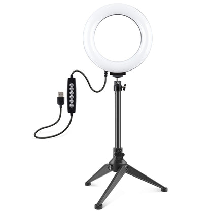 PULUZ 6.2 inch 16cm USB 10 Modes 8 Colors RGBW Dimmable LED Ring Vlogging Photography Video Lights + Desktop Tripod Mount with Cold Shoe Tripod Ball Head(Black) - Ring Light by PULUZ | Online Shopping UK | buy2fix